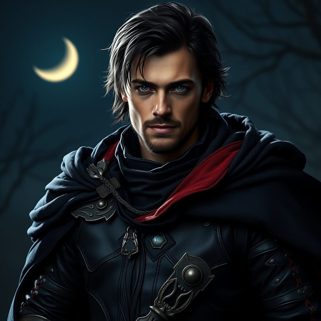 Charismatic Rogue in Dark Leather Armor