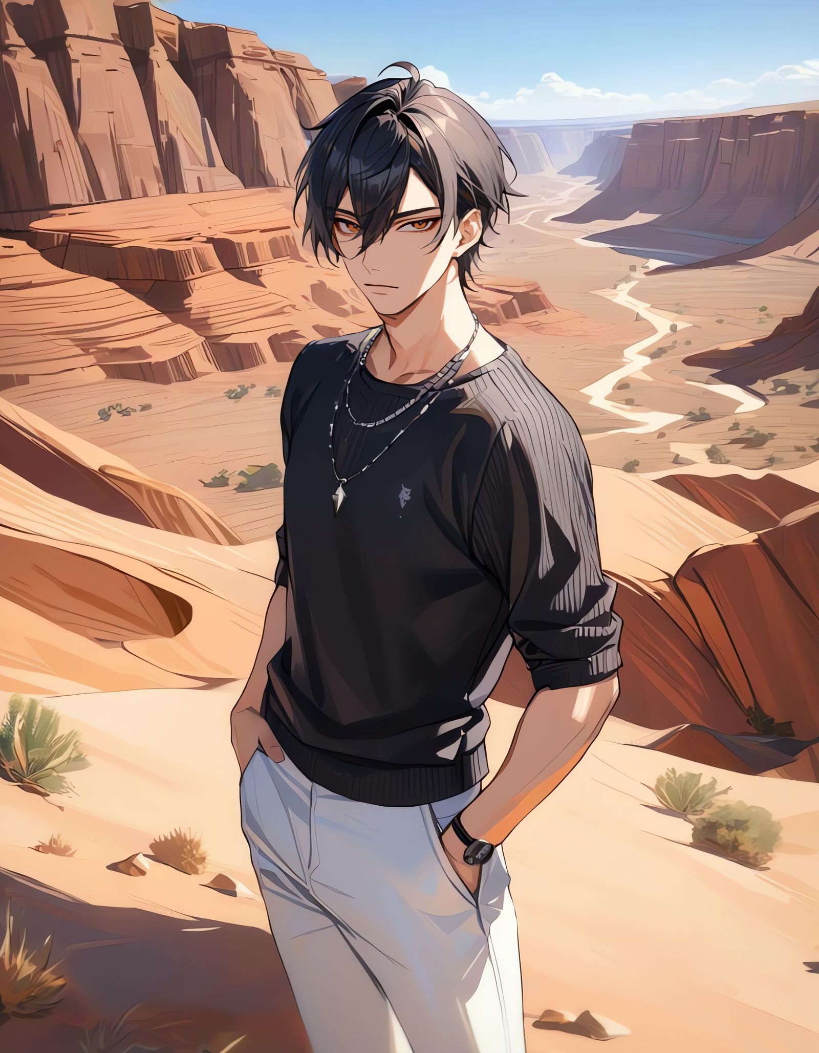 Bishounen Cowboy Standing Tall in the Desert