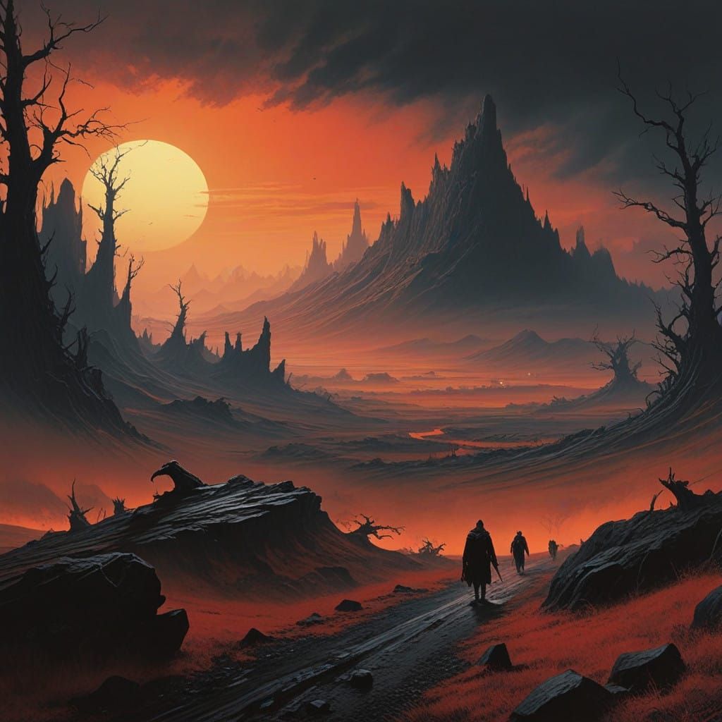 Epic Fantasy Warriors Traverse a Crimson Hellscape to a Dist...