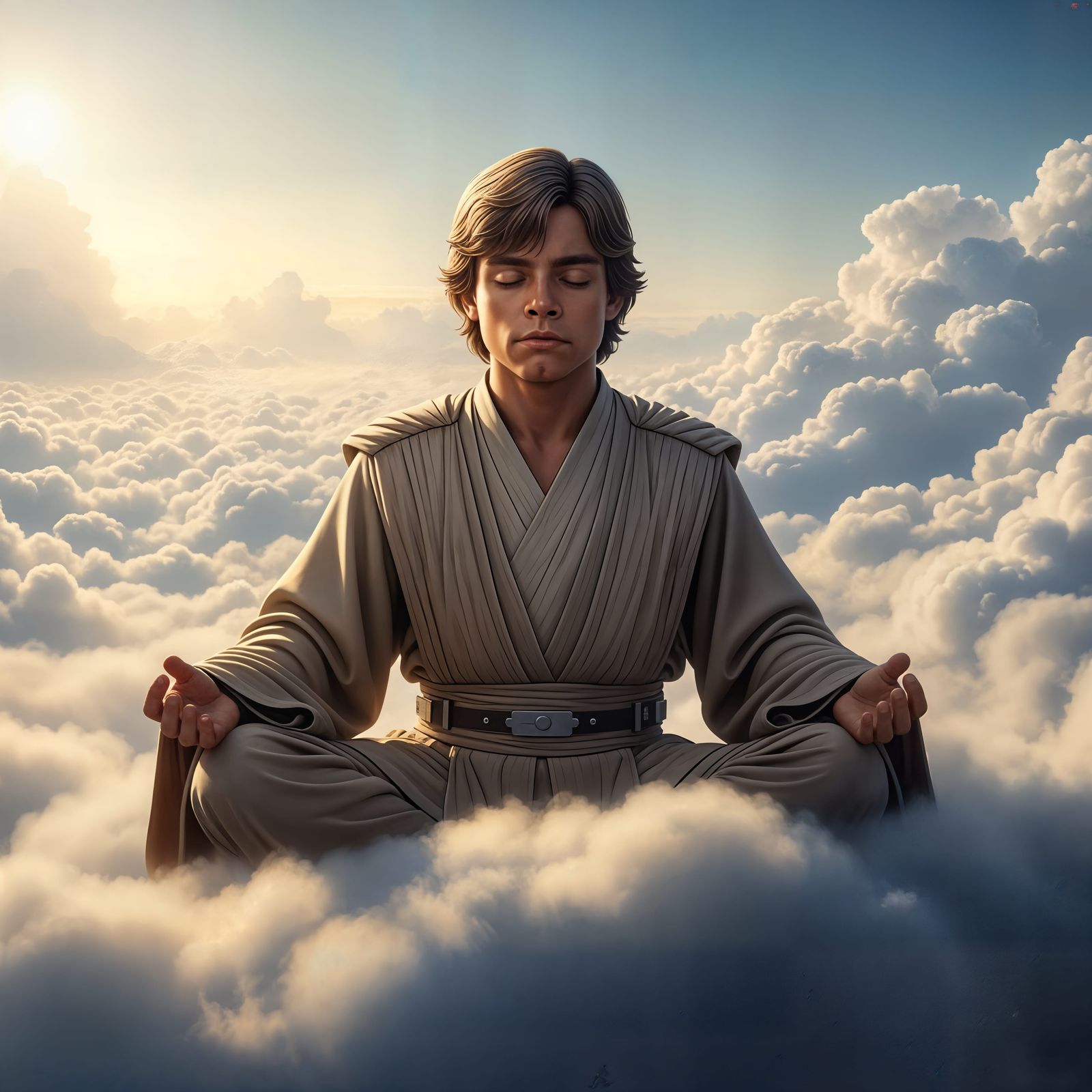 Young Man Sits Peacefully in the Sky