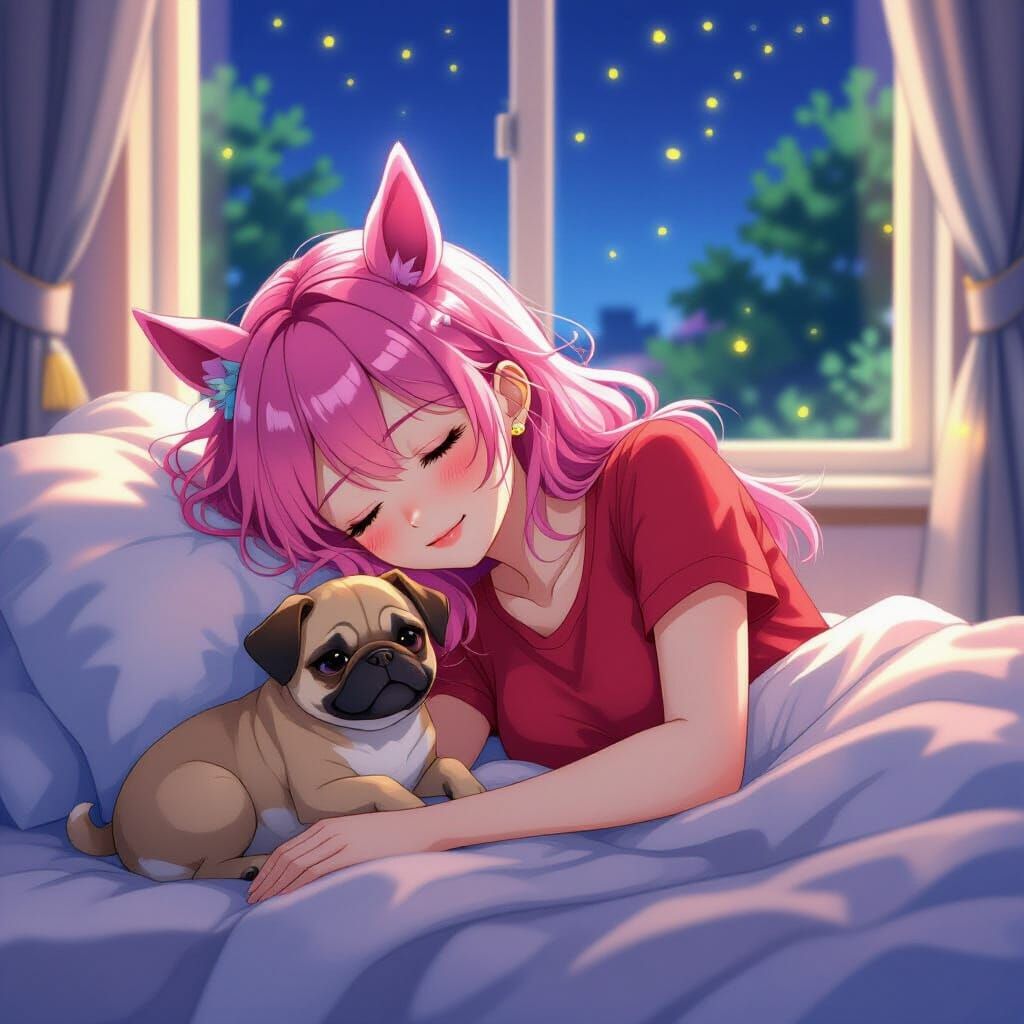 Anime Girl with Horse Ears Sleeping