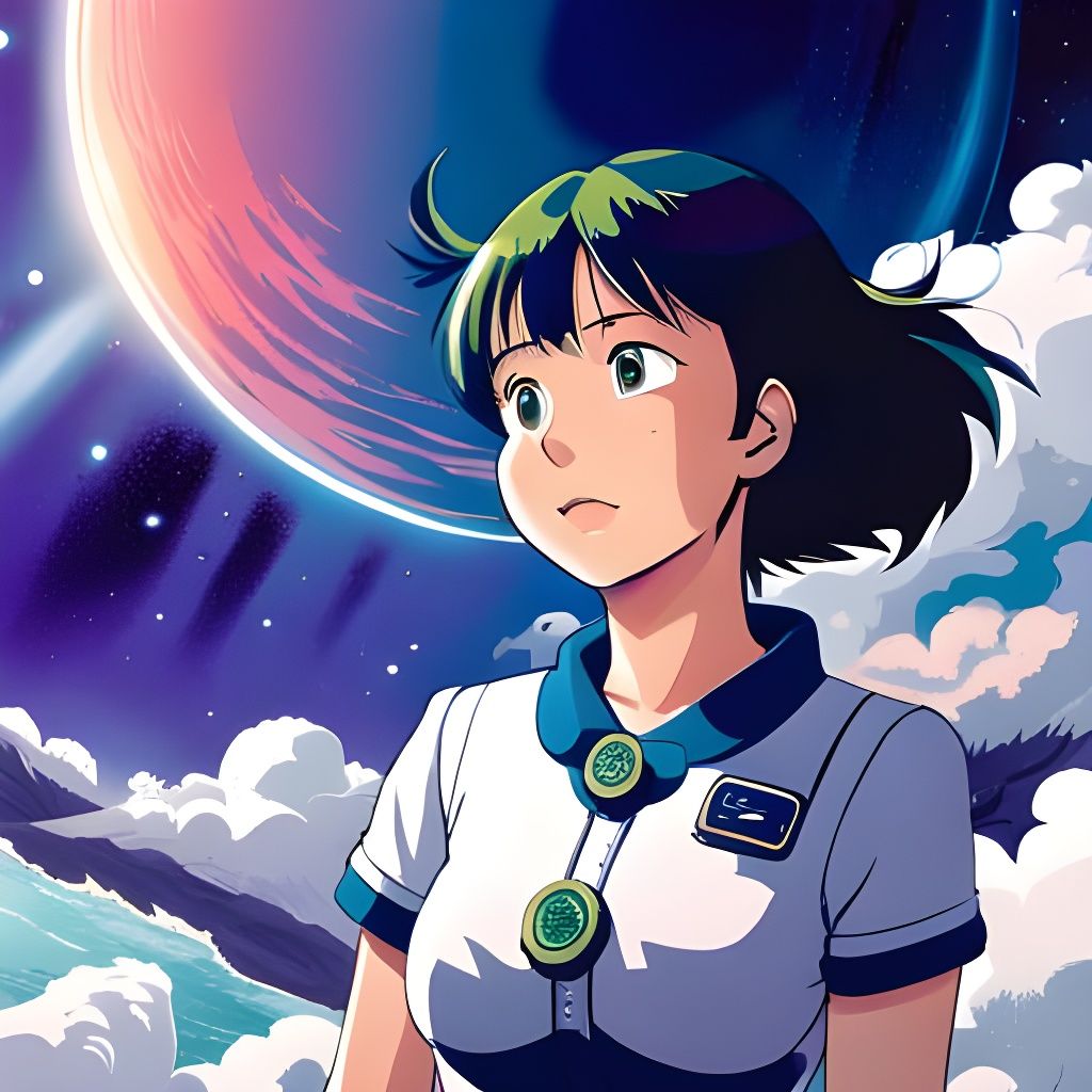 Lofi Space Girl in Anime Key Visual Style