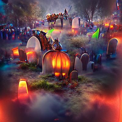 Eerie Halloween Graveyard Under Full Moon