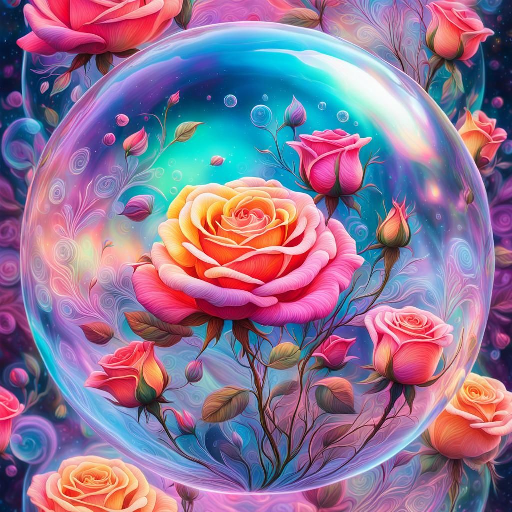 Surreal Iridescent Vortex of Colorful Roses