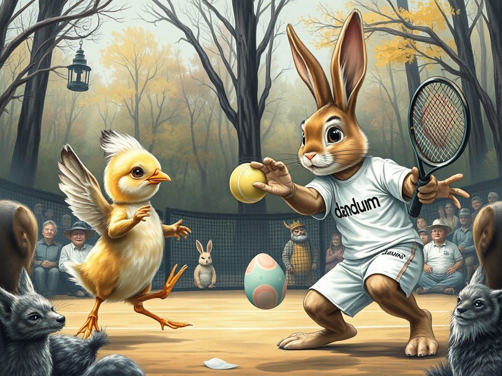 Bunny and Chick Tennis Match in Forest Arena