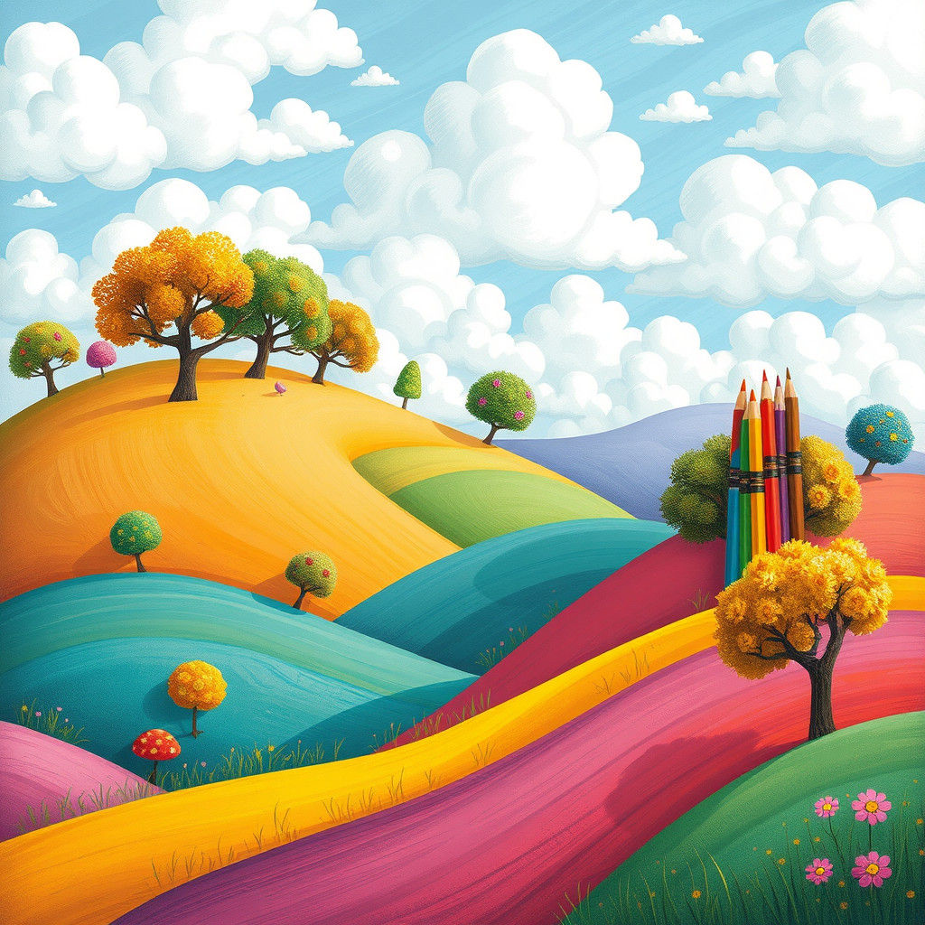 Vibrant Whimsical Realm of Rainbows and Crayons