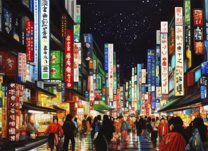 Hyperdetailed Moonlit Cityscape: Oil Painting