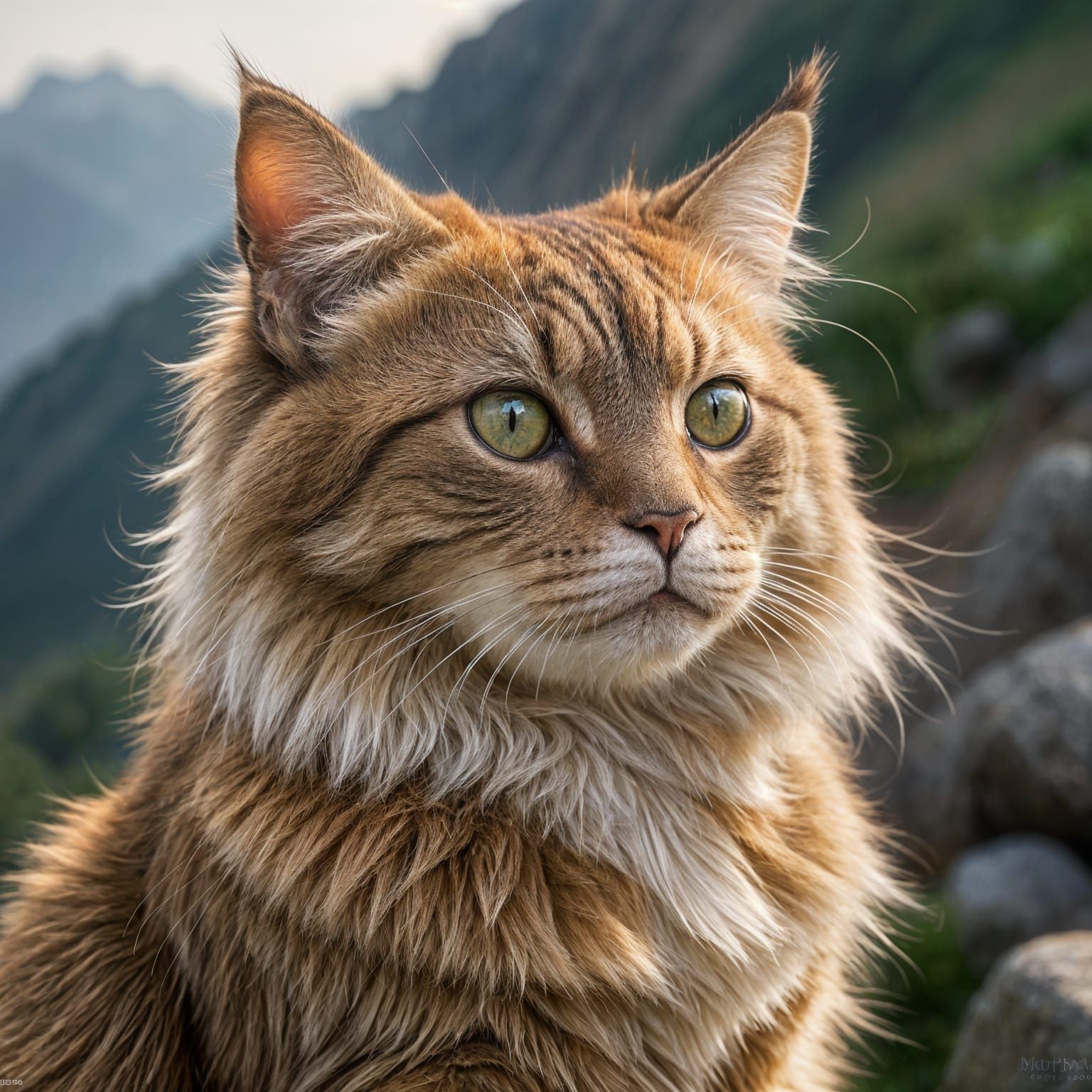 Regal Feline Dominates Majestic Mountain Landscape