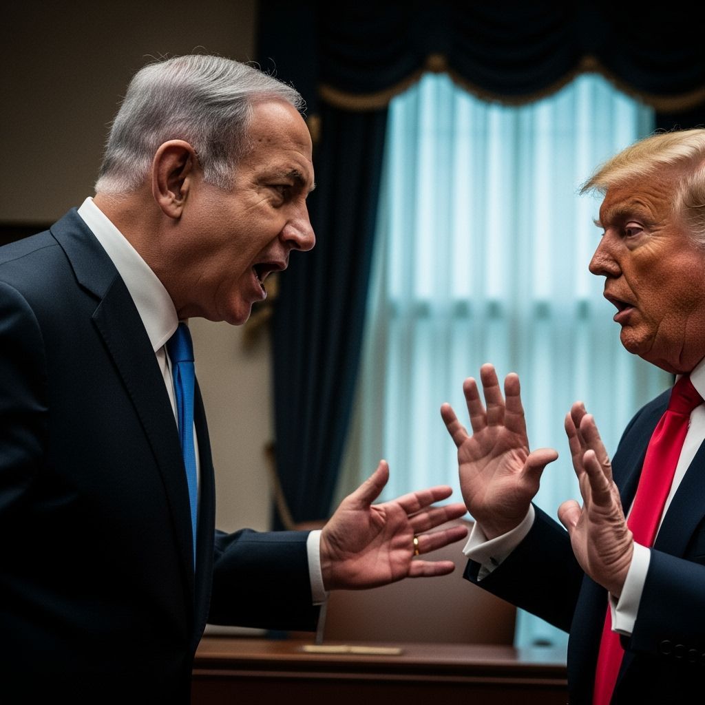 Startled Trump Faces Angry Netanyahu Portrait