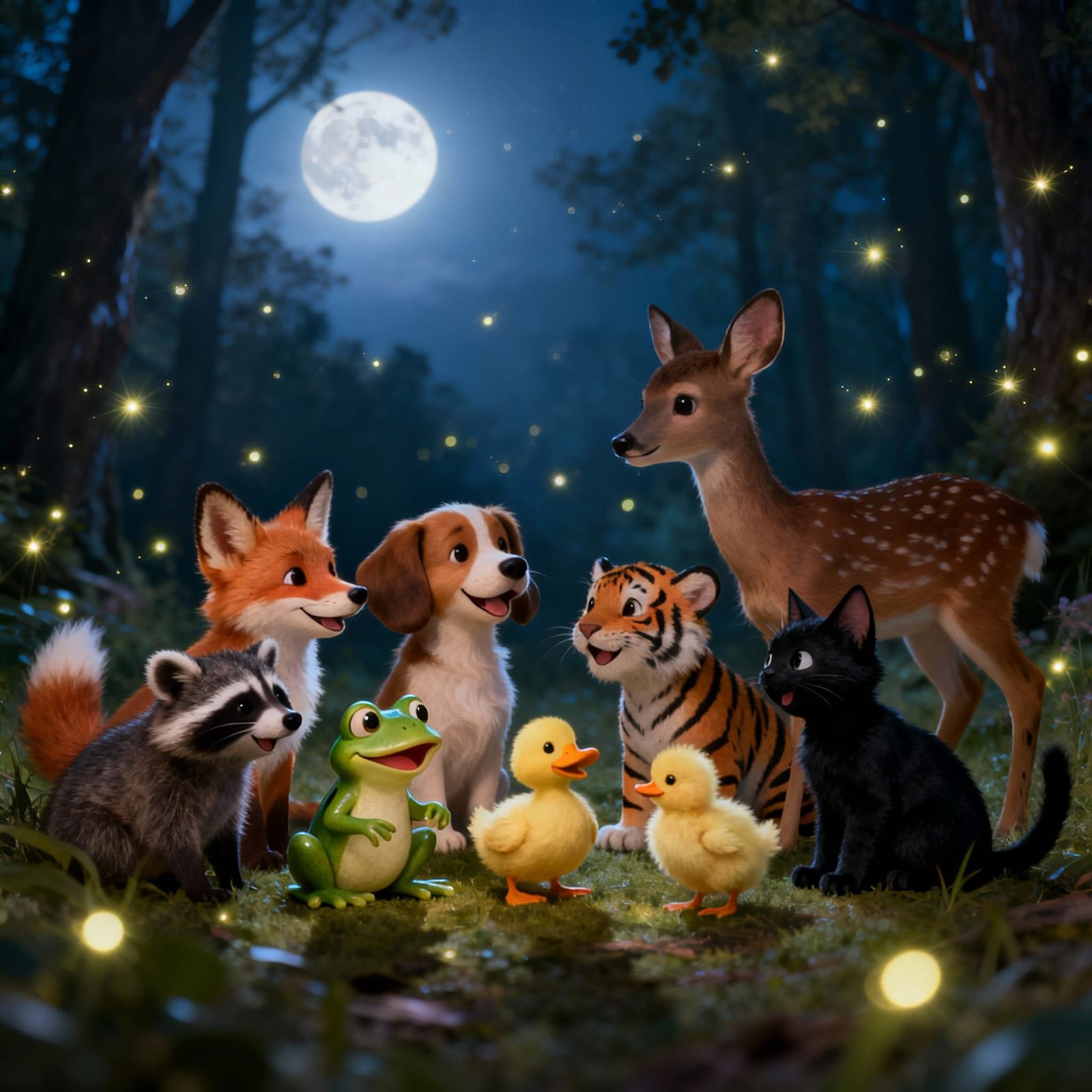 Baby Animals in Magical Forest Clearing