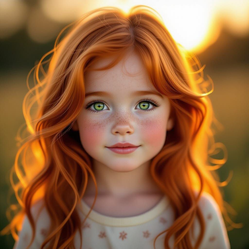 Photorealistic Portrait of a 3-Year-Old Redhead Girl