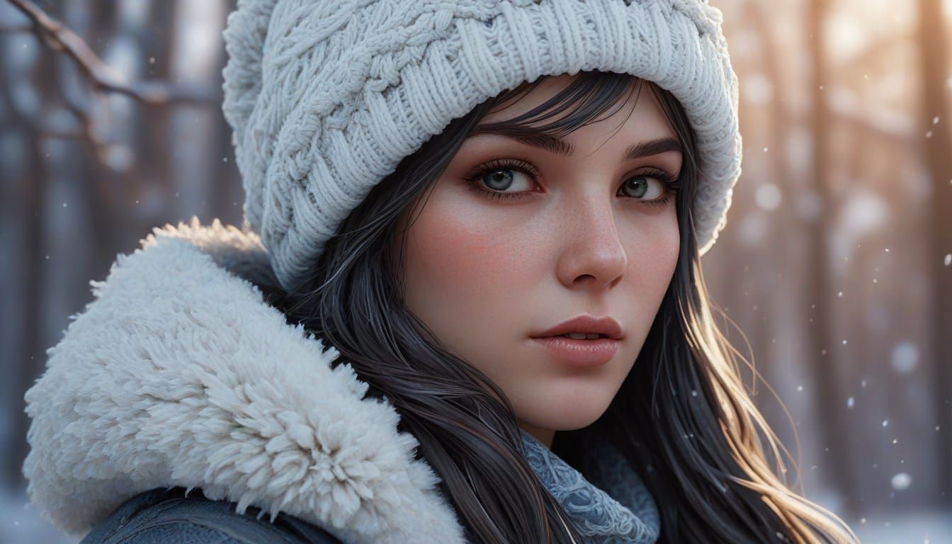 Winter Portrait in Hyperdetailed Art Nouveau Style