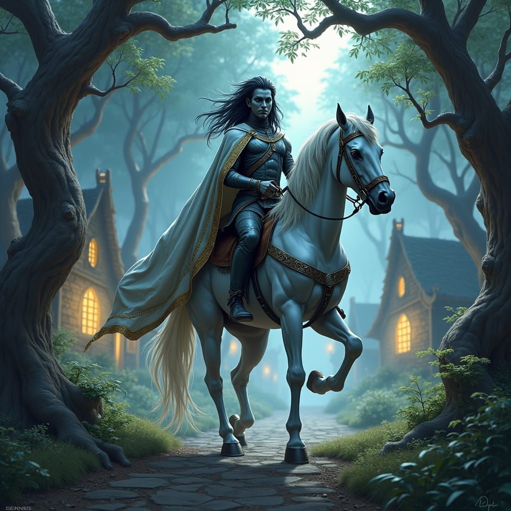 Dark Elf Hero Rides Forth from Mystical Forest