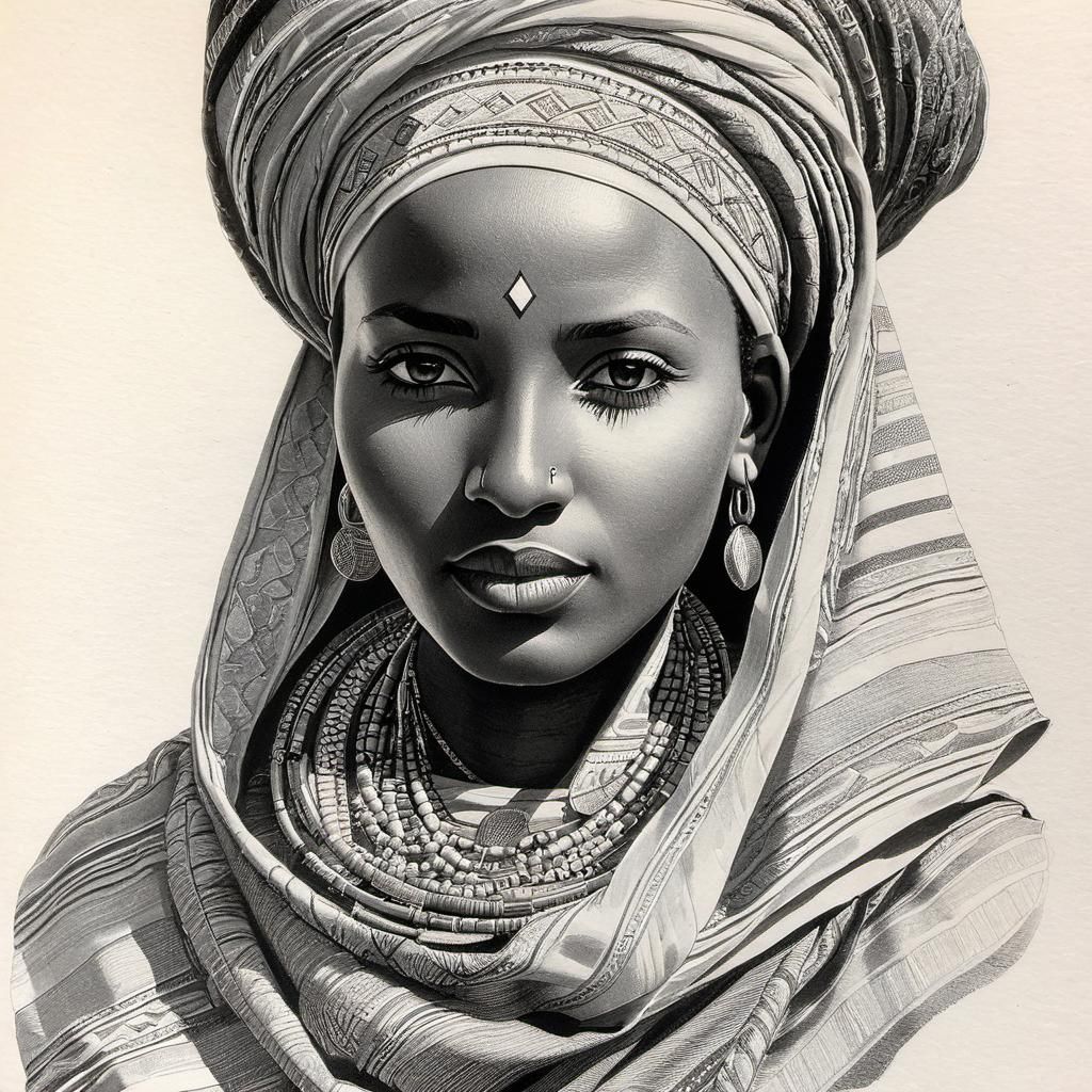 Elegant Pencil Sketch of Ethiopian Woman