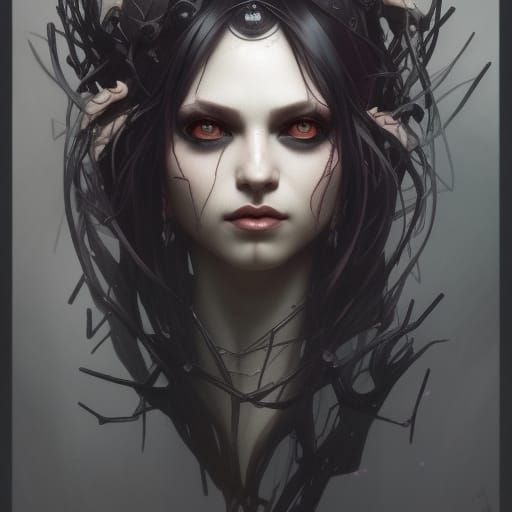 Gothic Witch Portrait in Art Nouveau Style