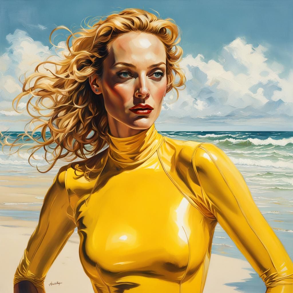 Uma Thurman as Pin-Up Girl on the Beach