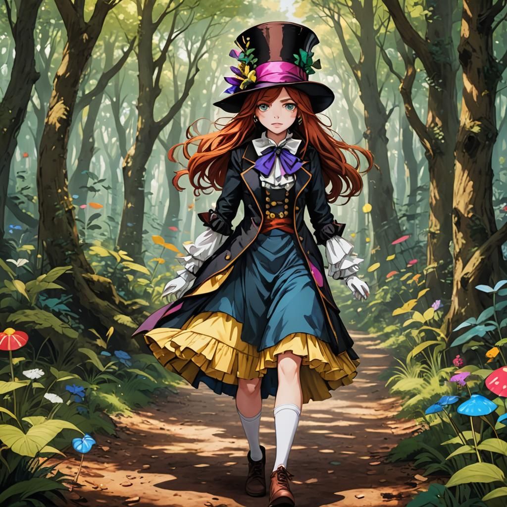 Anime Girl as Mad Hatter in Wonderland
