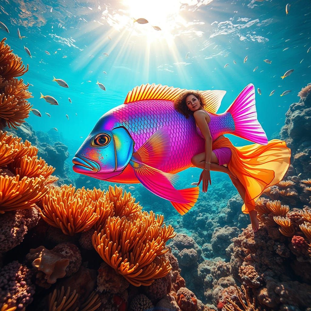 Dreamlike Fish Goddess Reigns Amongst Whimsical Coral Reef