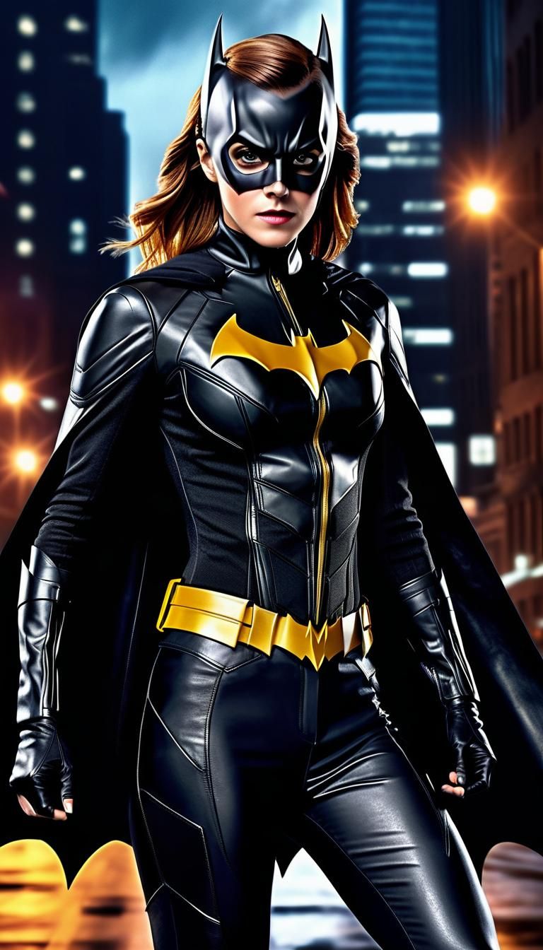 Emma Watson as Batgirl in Hyperrealistic Action Scene