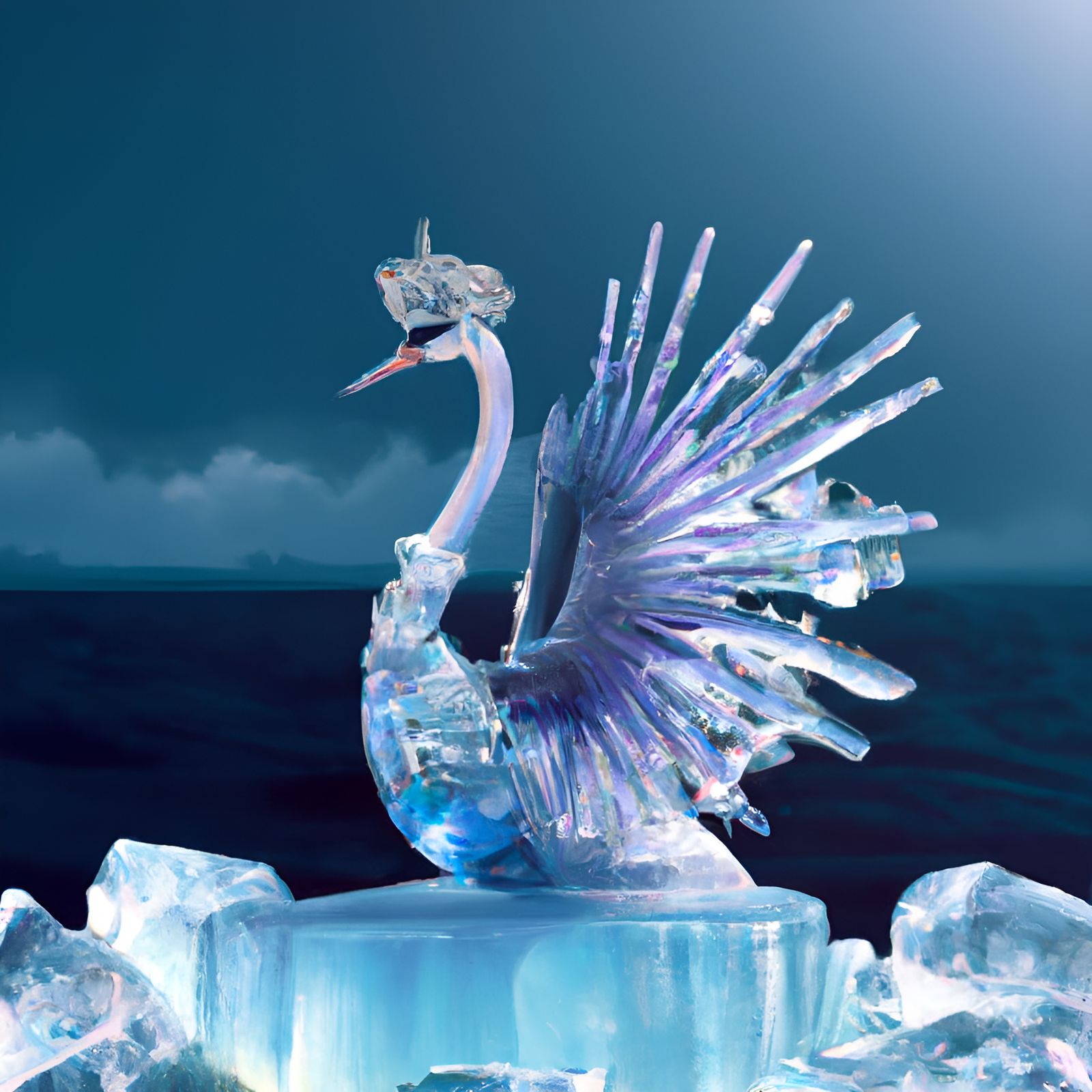 Crystal Ice Swan on Iceberg: Art Nouveau Render