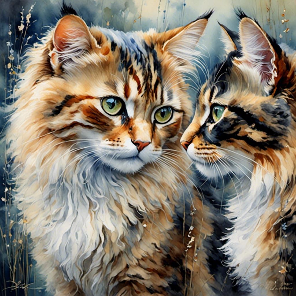 Moody Pastel Cats in Sandi Baker Style