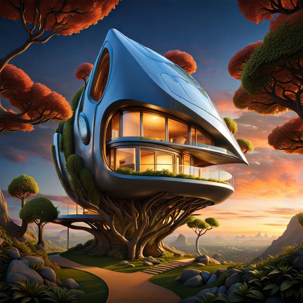 Surreal Futuristic Home in Diamond Painting Style