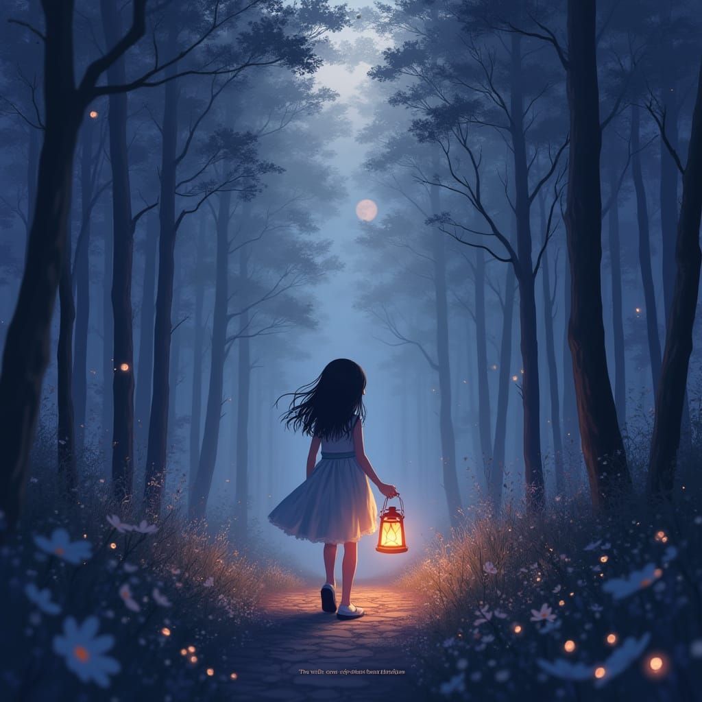 Girl Walks into Mystical Forest at Twilight
