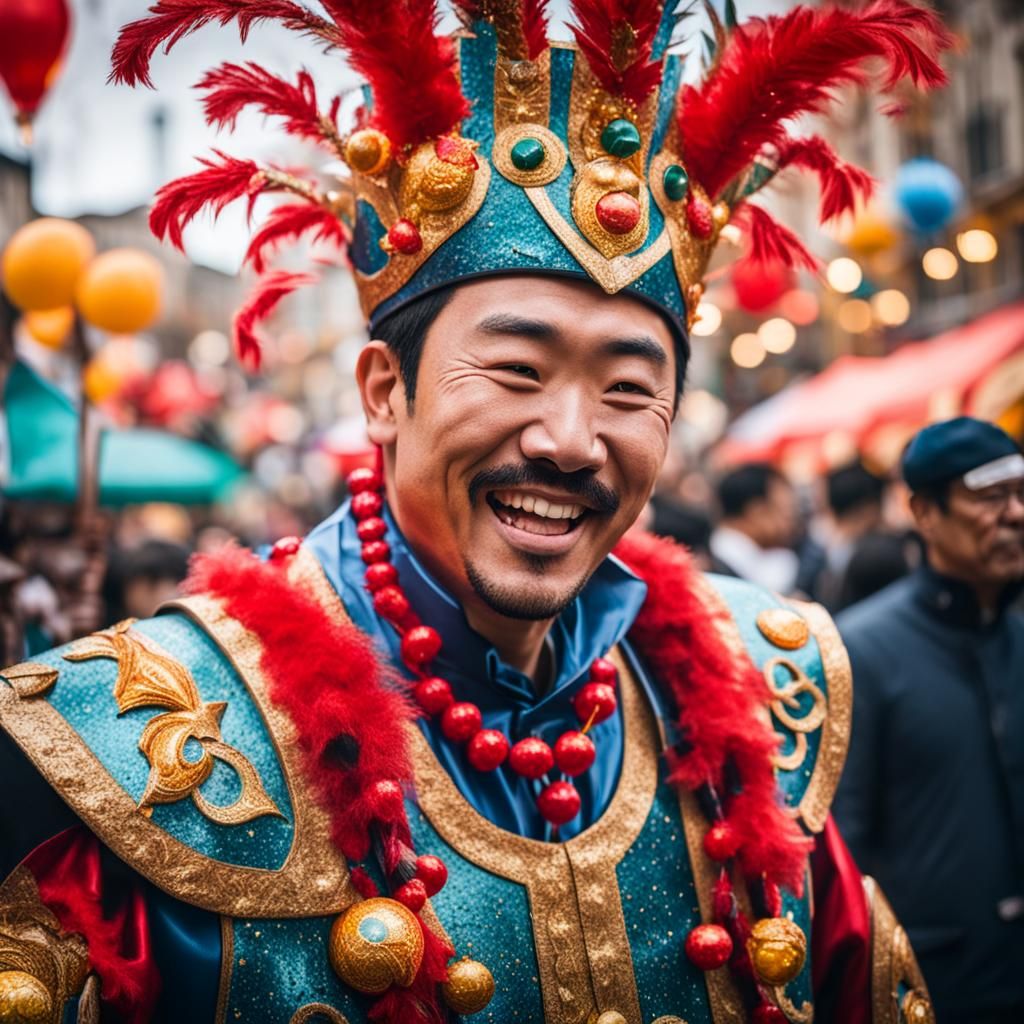 Man Celebrates Carnival in Costume: Photography