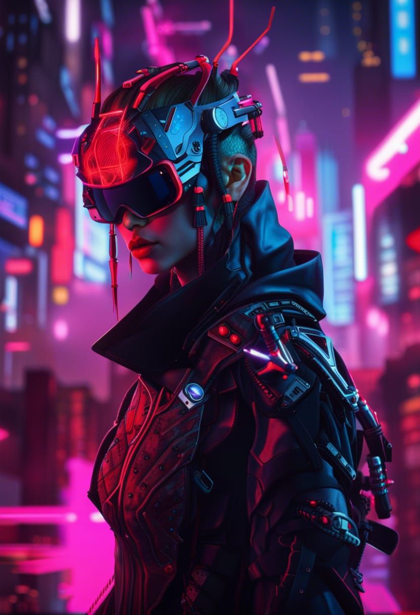 Cyberpunk Cyber Samurai in Luminescent Neon