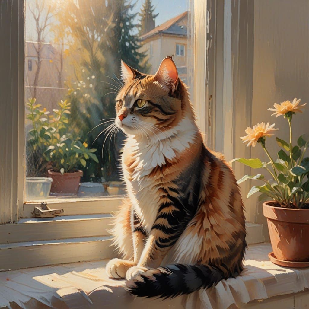 Impressionist Cat on a Windowsill
