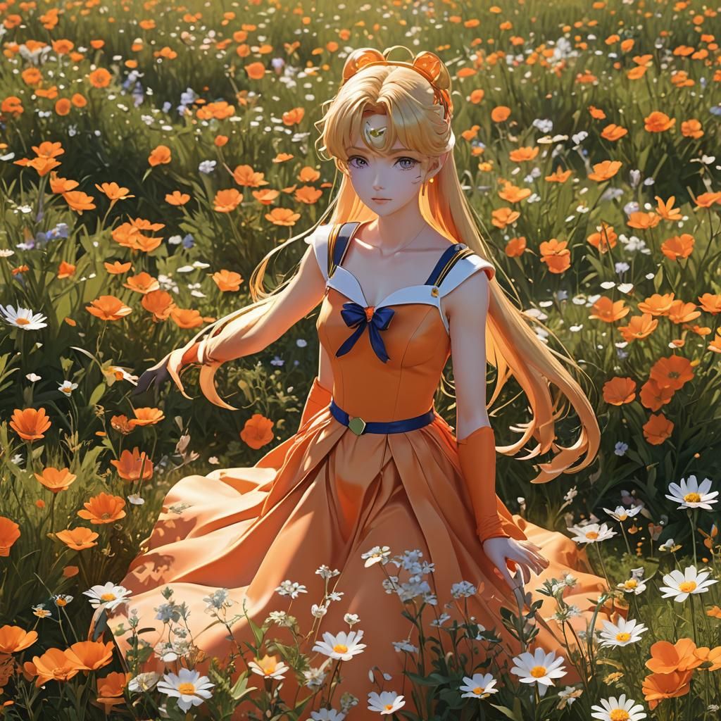 Sailor Venus in an Anime Flower Meadow
