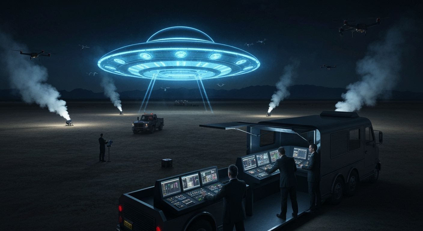 Mysterious Holographic UFO Illusion in Desert at Night