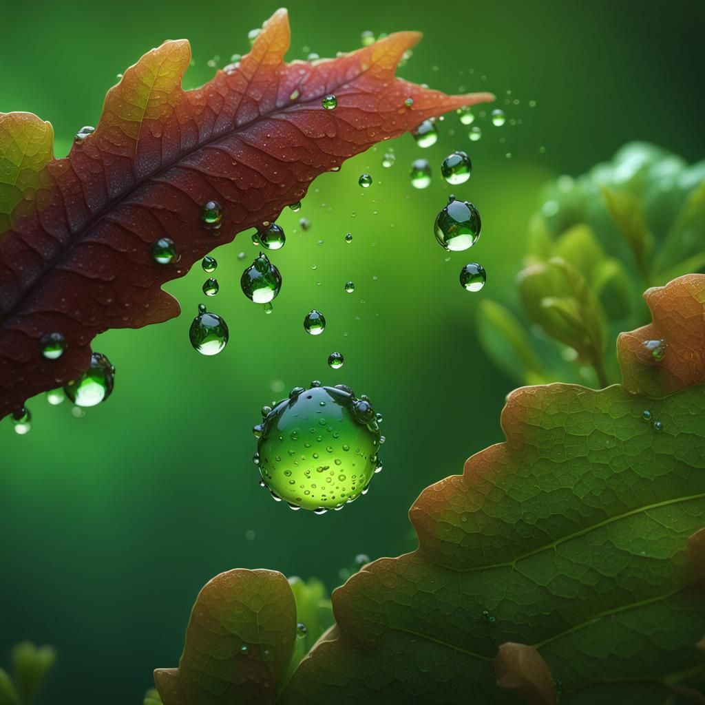 Dew Drop Falling from Leaf: Detailed Matte Painting