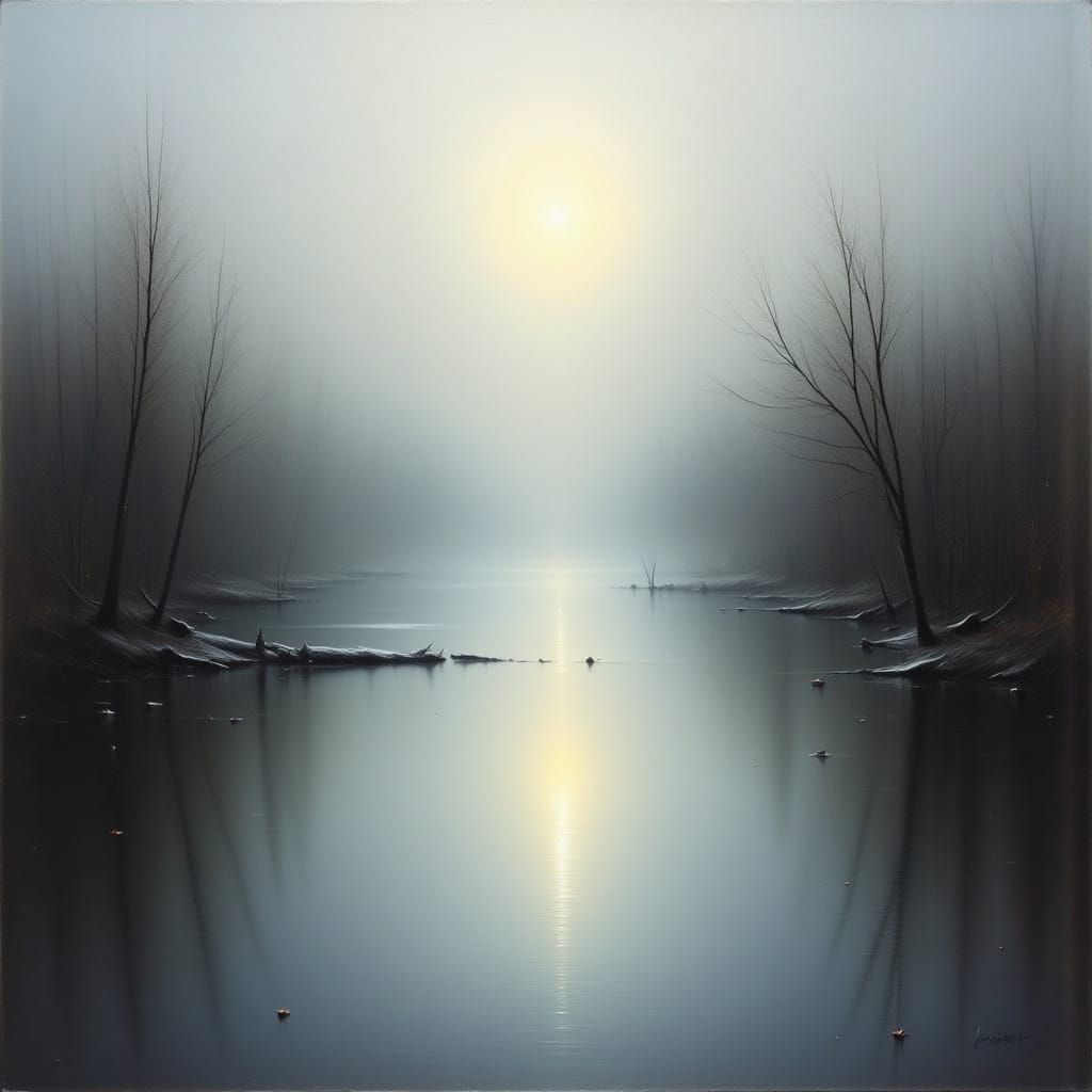 Misty River Serenity: Impressionistic Oil Painting