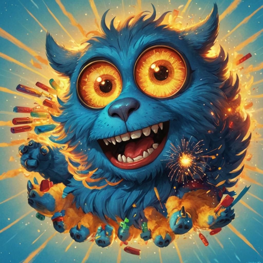 Friendly Sky Character with Fireworks Display