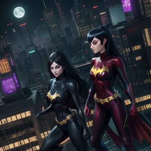 Spider-Women and Batgirl in Dark City: 3D Anime Art