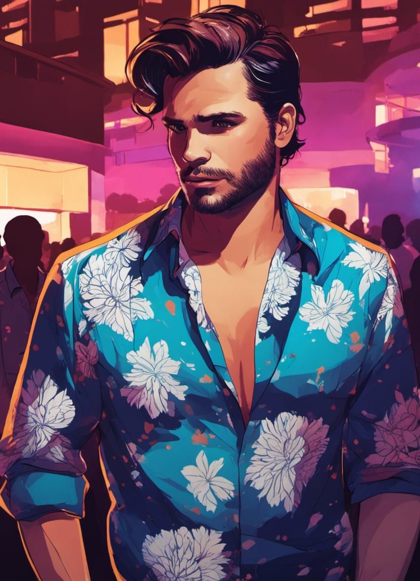 Thug Portrait in Miami Nightclub, Animated Style