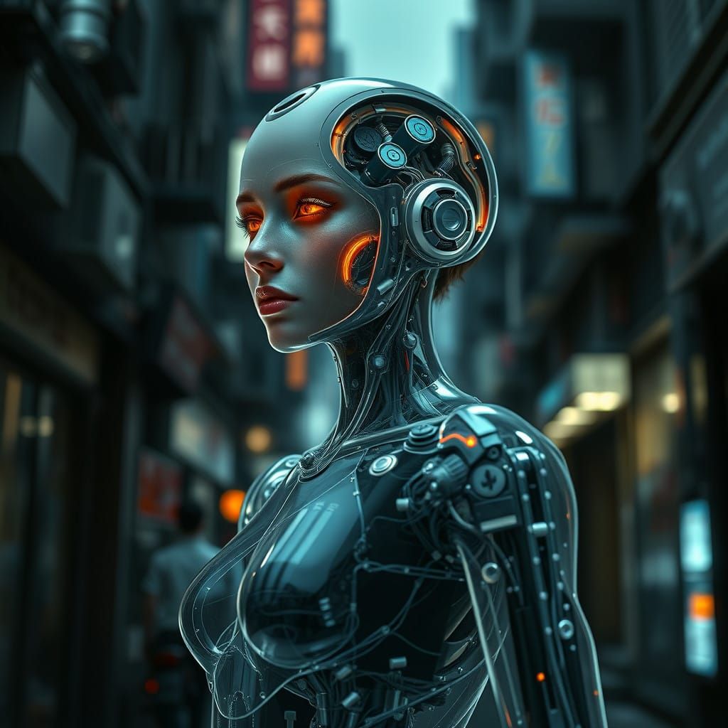 Ethereal Android Amidst Cityscape