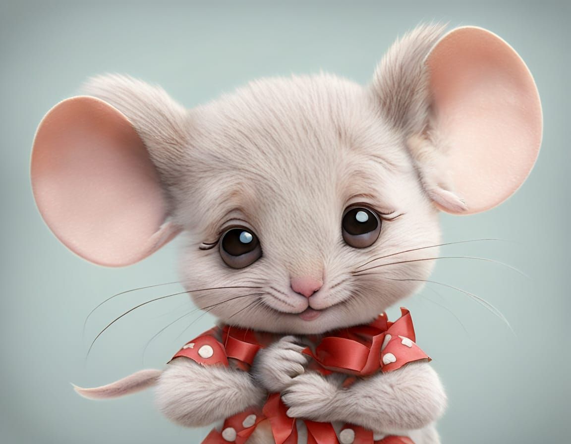 Shy Mouse Girl with Ribbon