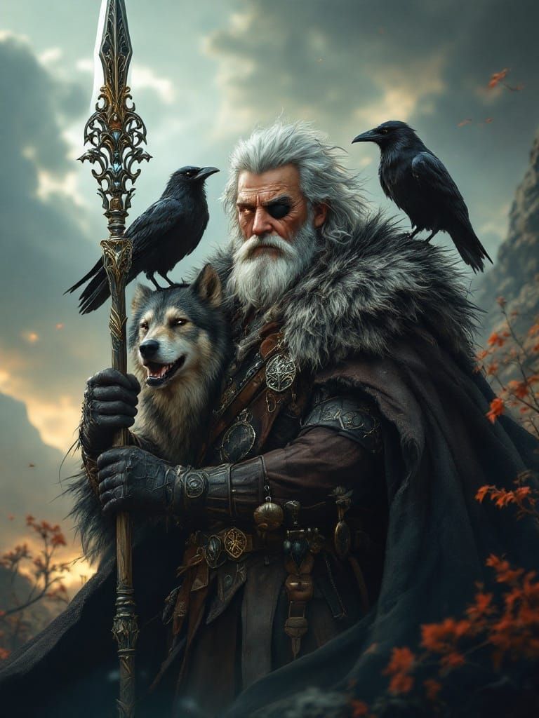 Ethereal Viking King Odin Embodies Wisdom and Power