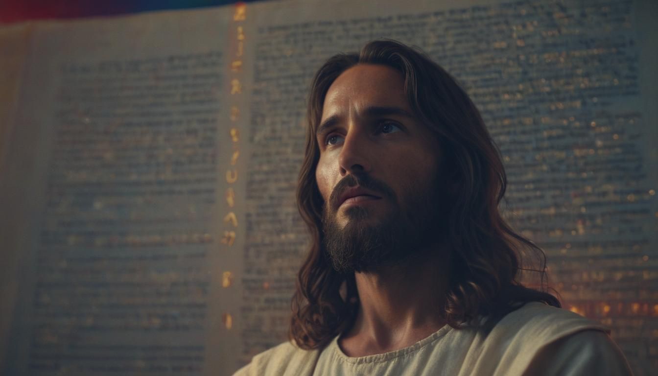Jesus and the Glowing Scroll: Cinematic Close-Up