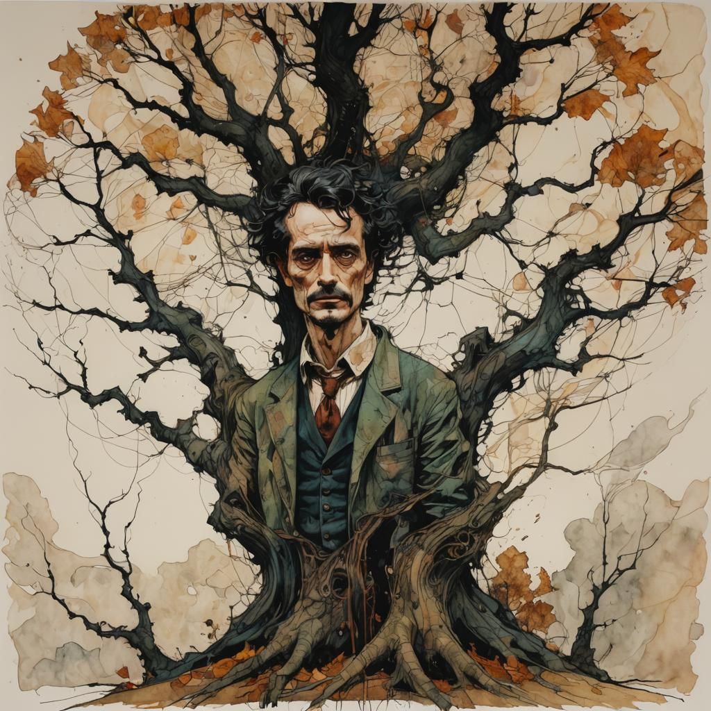 Surreal Poe Tree, Dark Expressionist Art