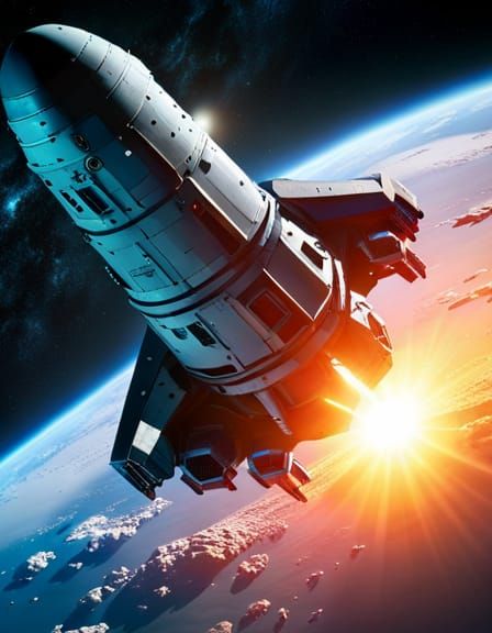 Futuristic Spaceship Over Asteroid Field in Photorealistic S...