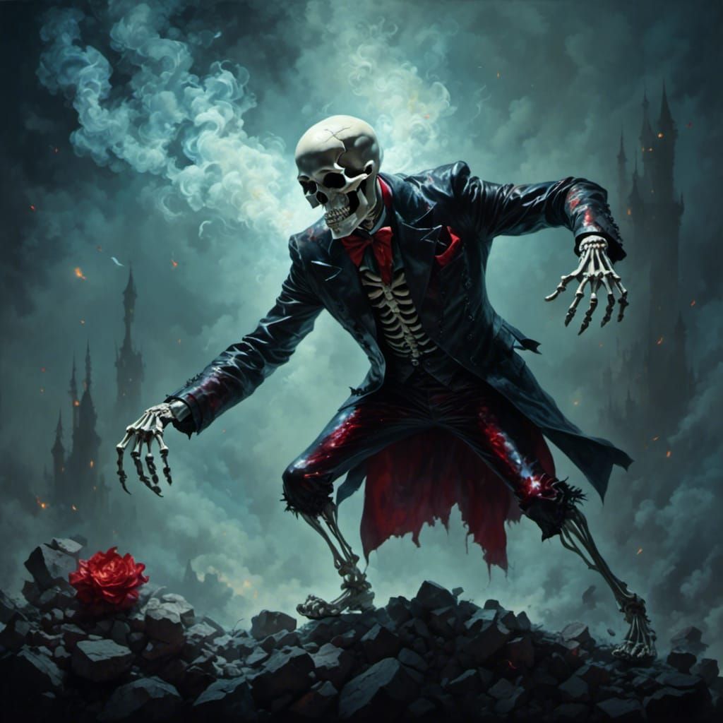 Groovy Skeleton Dance in Surrealist Style