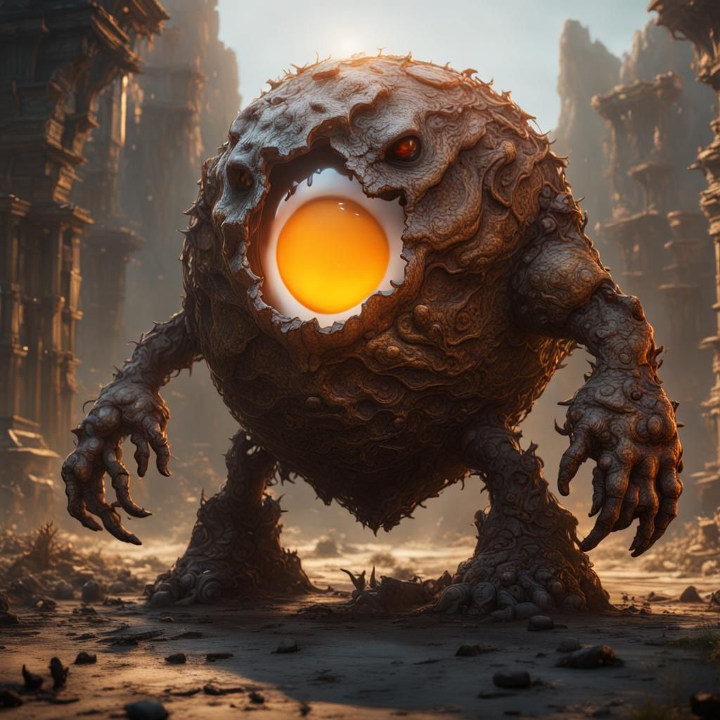 Fantastical Fried Egg Golem Concept Art