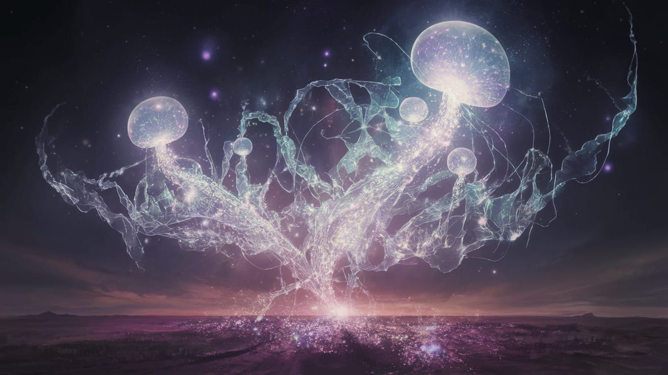 Surreal Floating Vine Basks in Celestial Energy