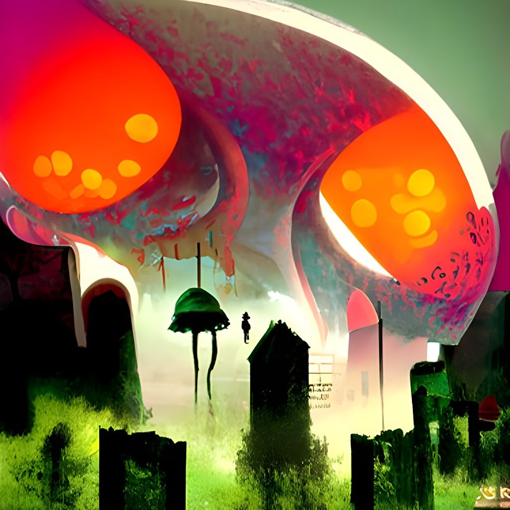 Dystopian Town Overgrown with Poisonous Mushrooms