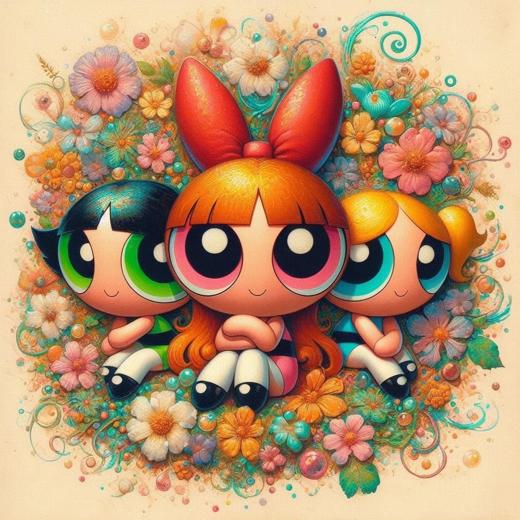 The Powerpuff Girls: Polychromatic Oil Gouache Painting
