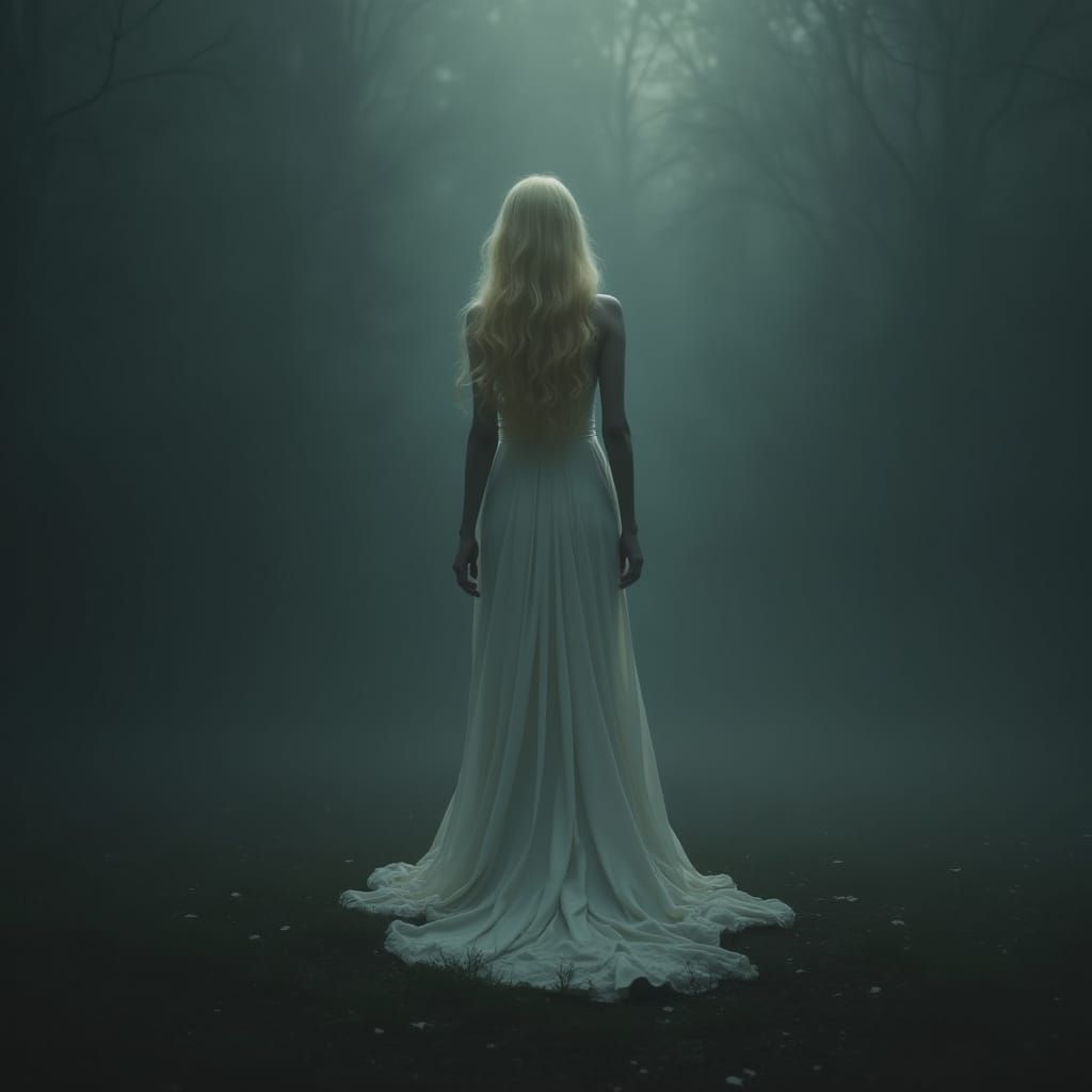 Eerie Limbo: Blonde Woman in Noir Darkness