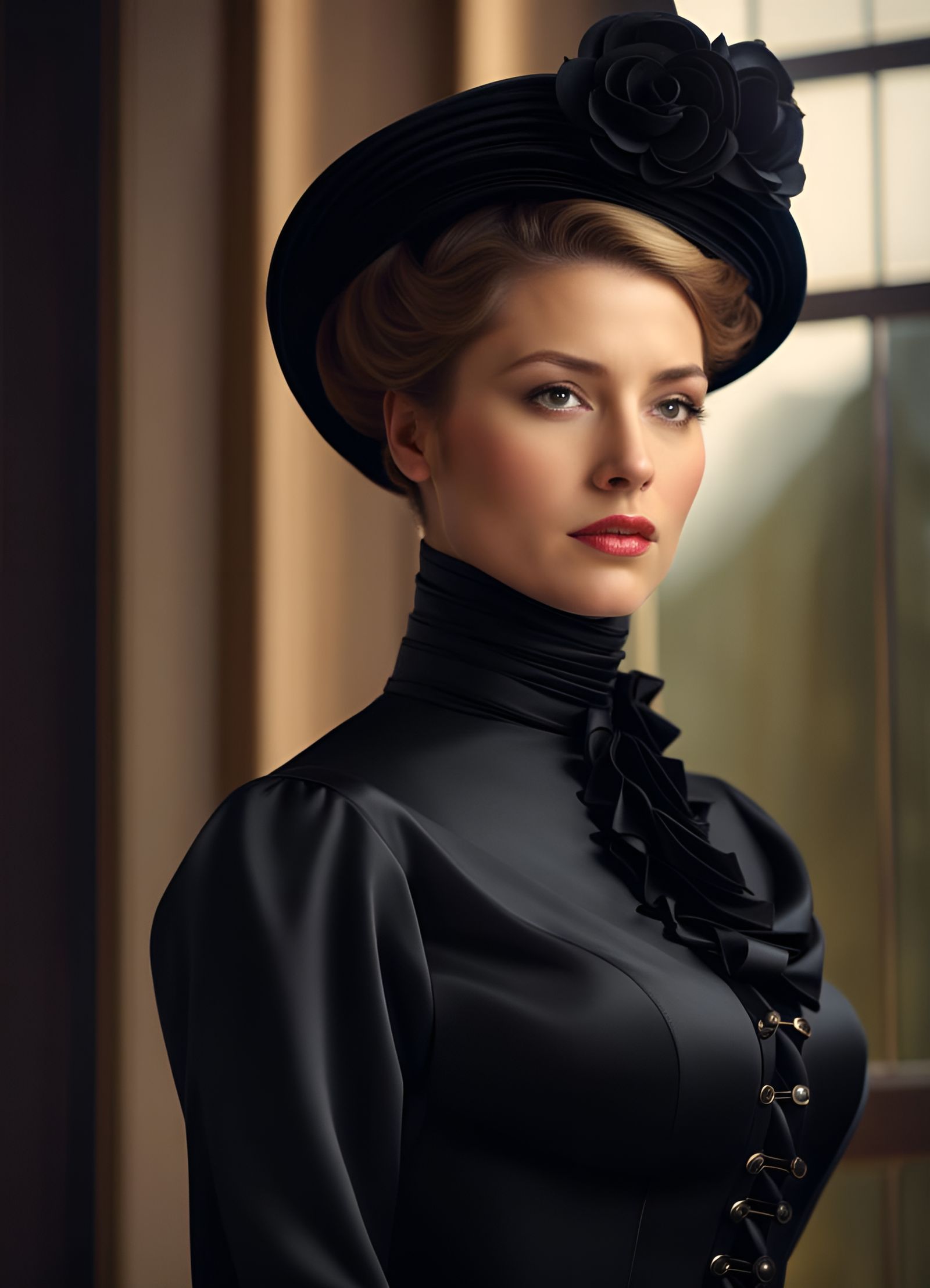 Victorian Woman in Modest Dress, Sensual Portrait